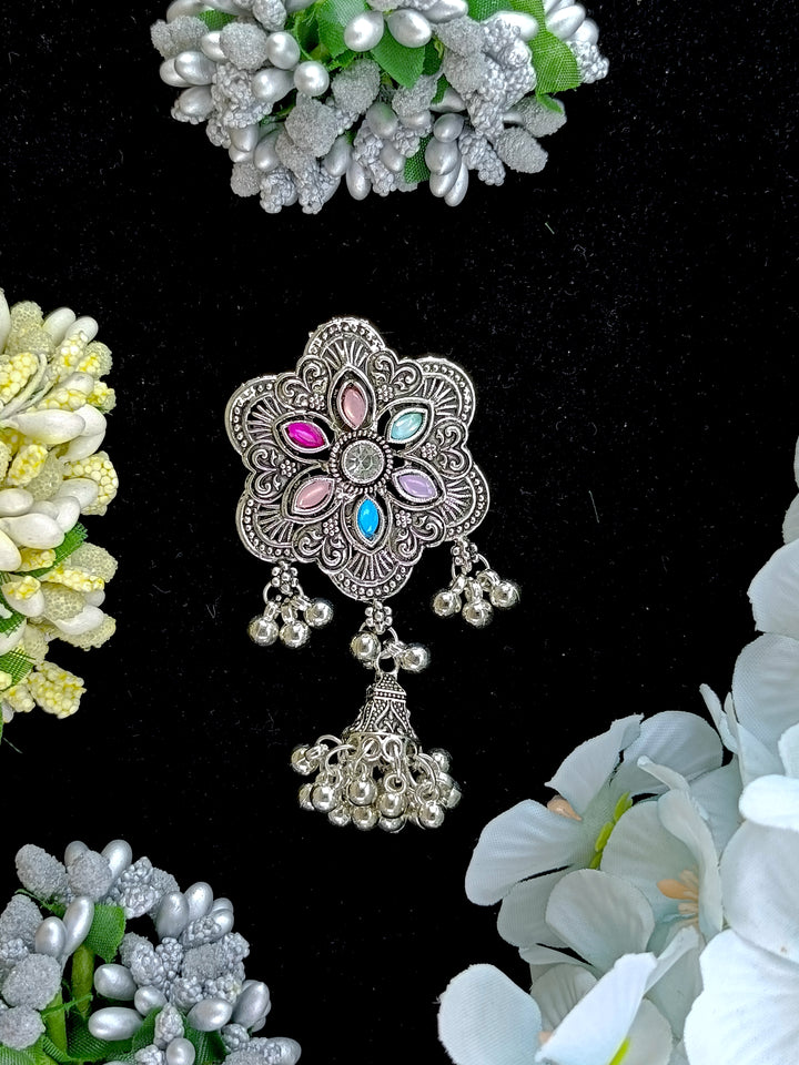 Oxidised silver saree pin 3 jumaki (spjumaki-10)