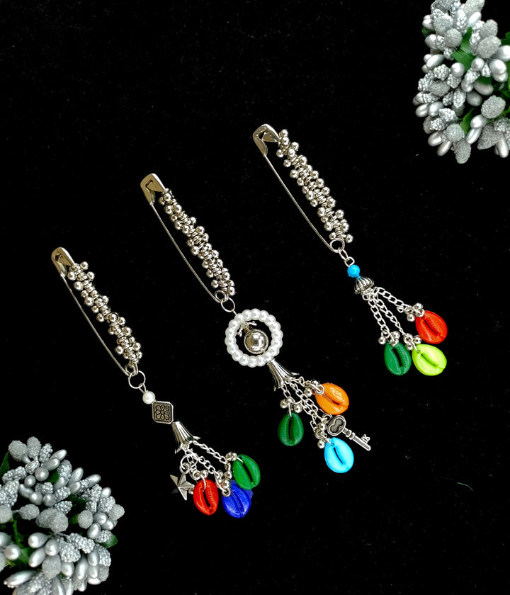 Colorful Beaded Sari Safety Pins – Shell Charm Collection