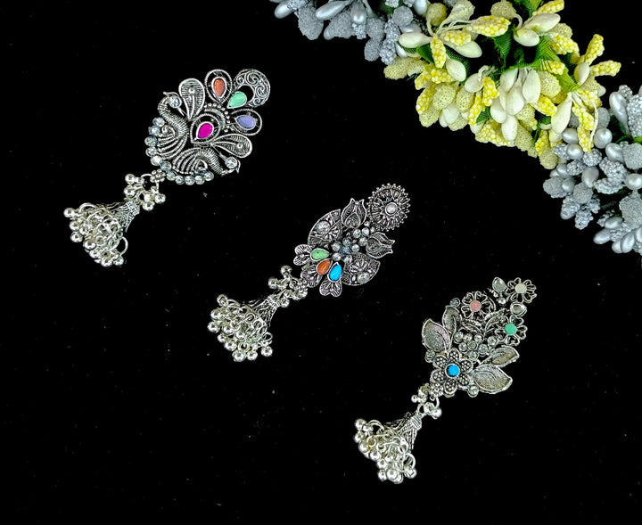 Oxidised silver saree pin combo 1 jumki (spcombo-01)