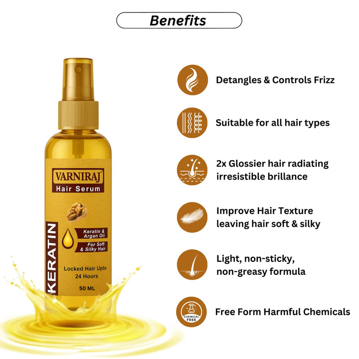 Varniraj combo 3 pis set Ayurvedic Silk Shine Keratin Hair Serum(50ML)
